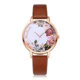Casual Flower Leather Band Watch